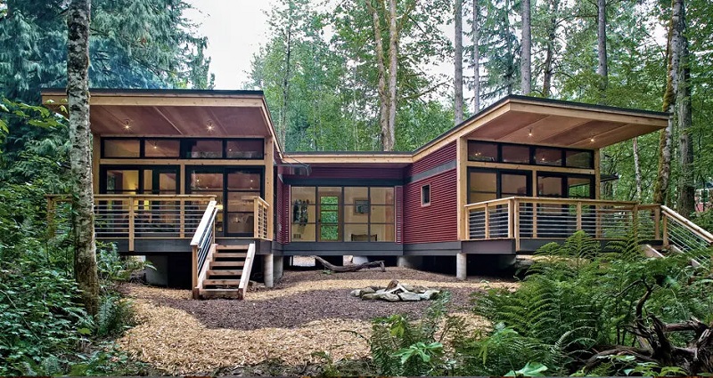 Prefabricated house made primarily of wood