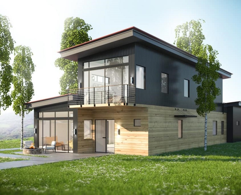 Two-story prefabricated house with open and airy space