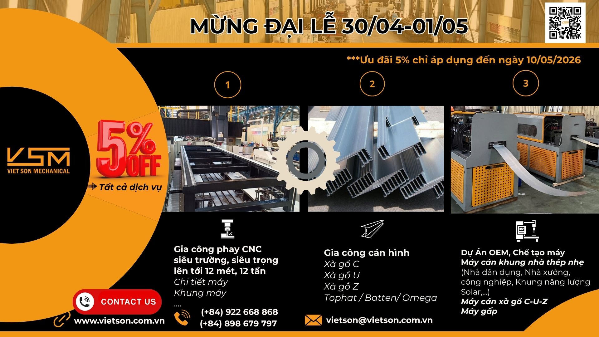Giảm ngay 5 % tất cả dịch vụ có báo giá gia công, chế tạo máy